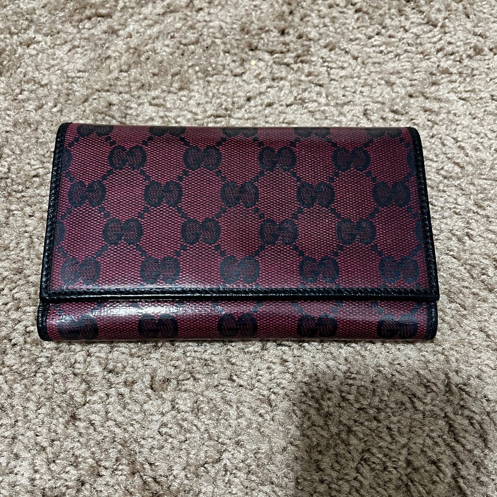 Gucci Burgundy and Black GG Canvas Continental Wallet